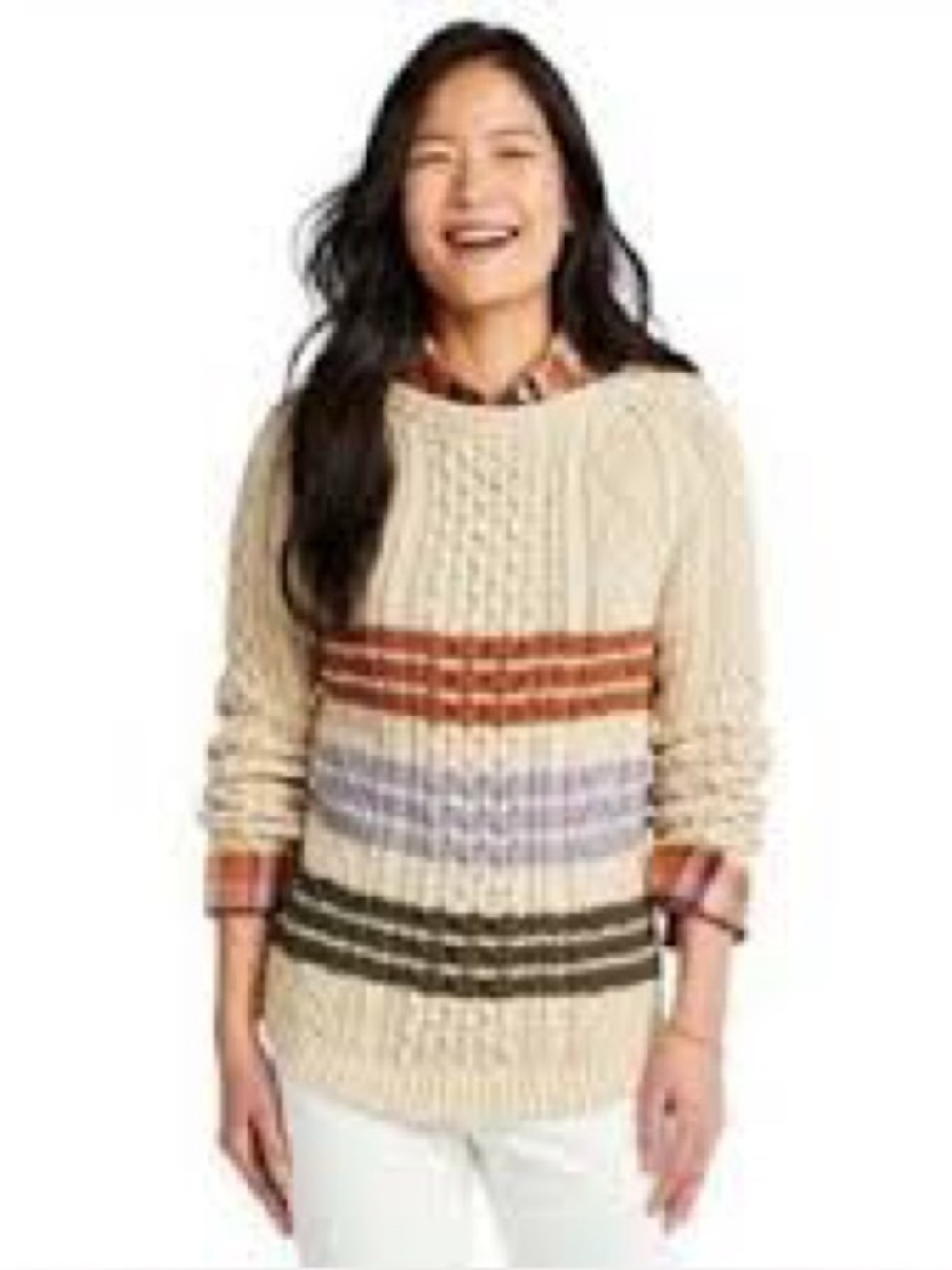 LL Bran Signature Fisherman’s Tunic 100% Cotton Cable knit Sweater Size Medium
